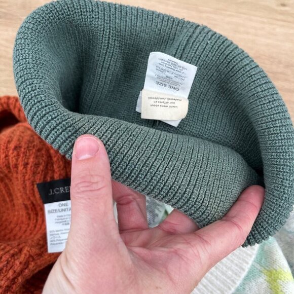 Madewell J Crew Loft Wool Blend Hat Beanie Lot of 3 Orange Green Cream Big Pom - Picture 11 of 13